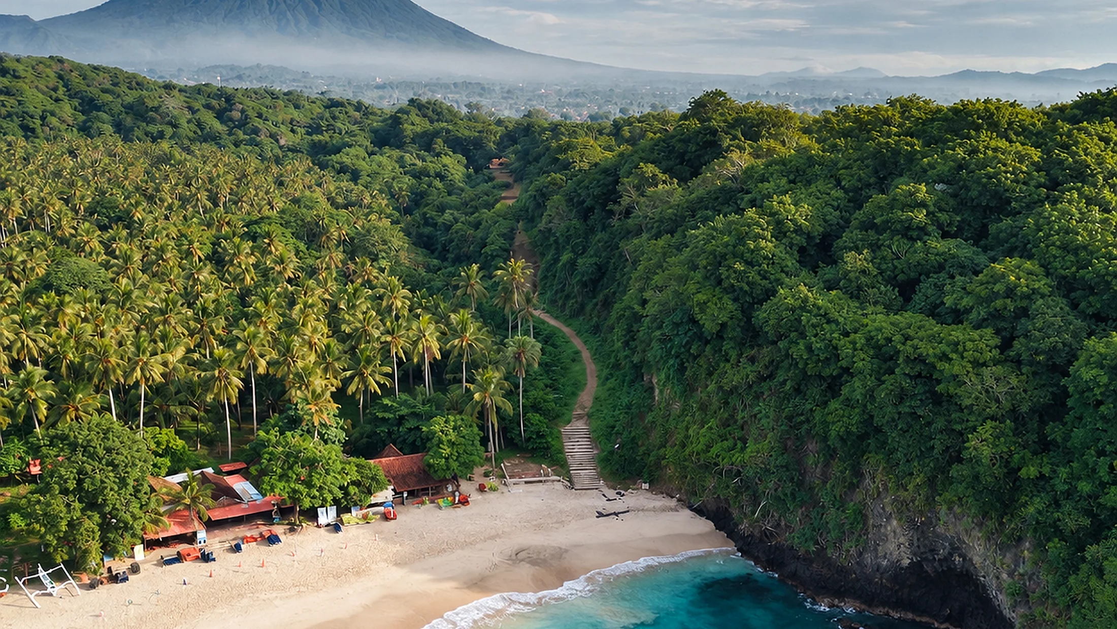 Virgin Beach s pískovou pláží a tyrkysovým mořem shora